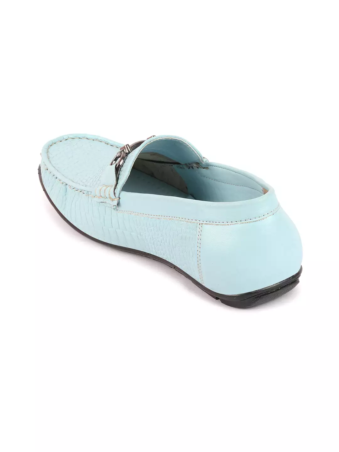 Men Sky Blue Horsebit Buckle Embossed Casual/Dress Loafer Shoes