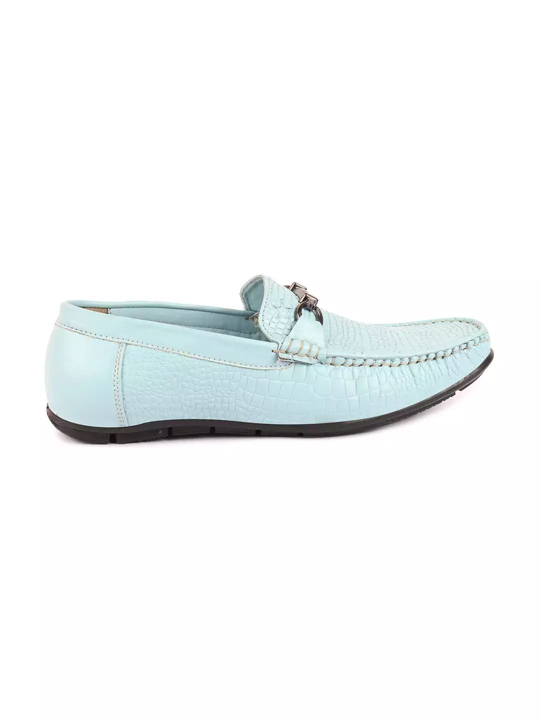 Men Sky Blue Horsebit Buckle Embossed Casual/Dress Loafer Shoes