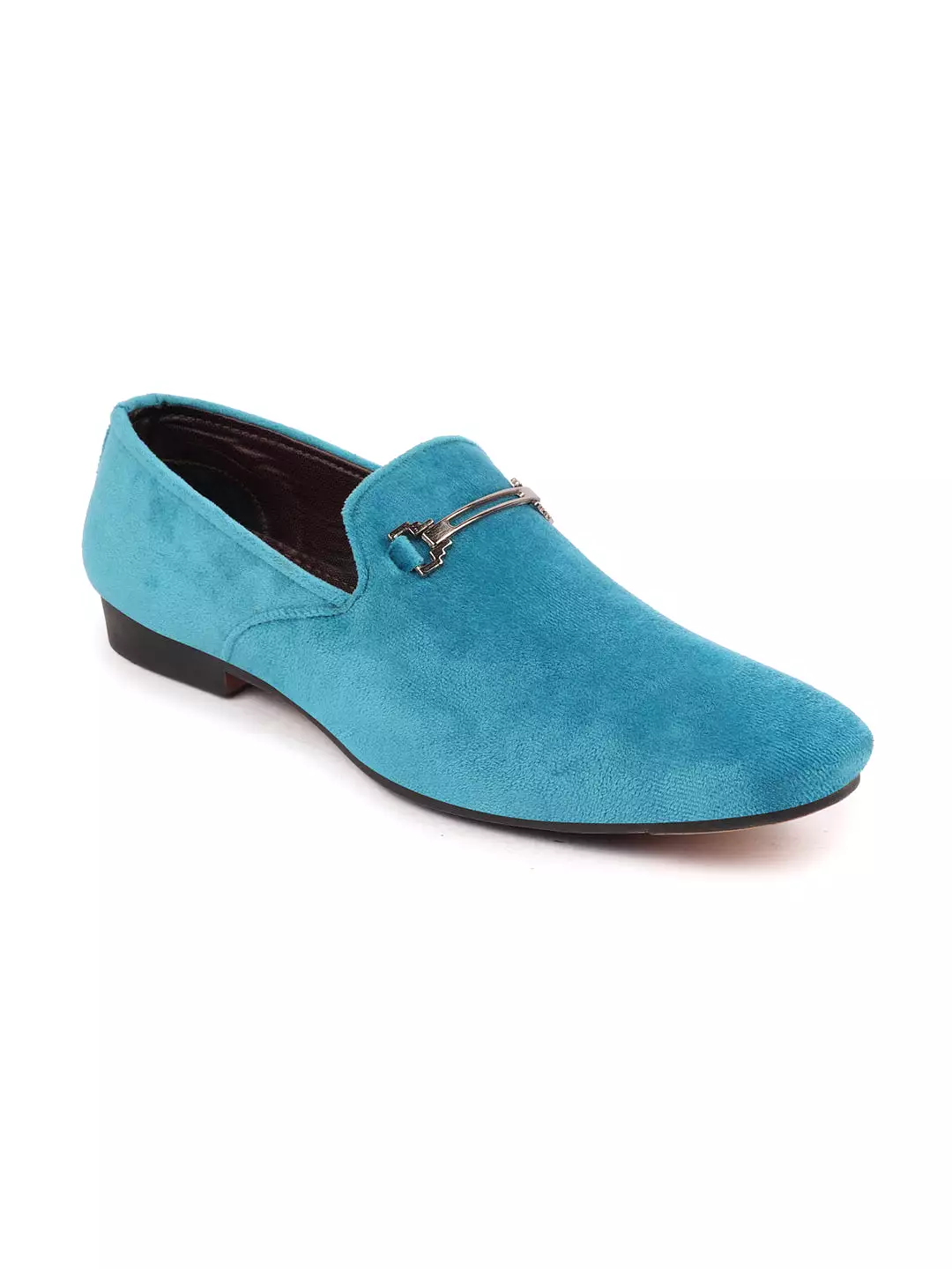 Men Sky Blue Velvet Party Loafers Slip On Casual Shoes