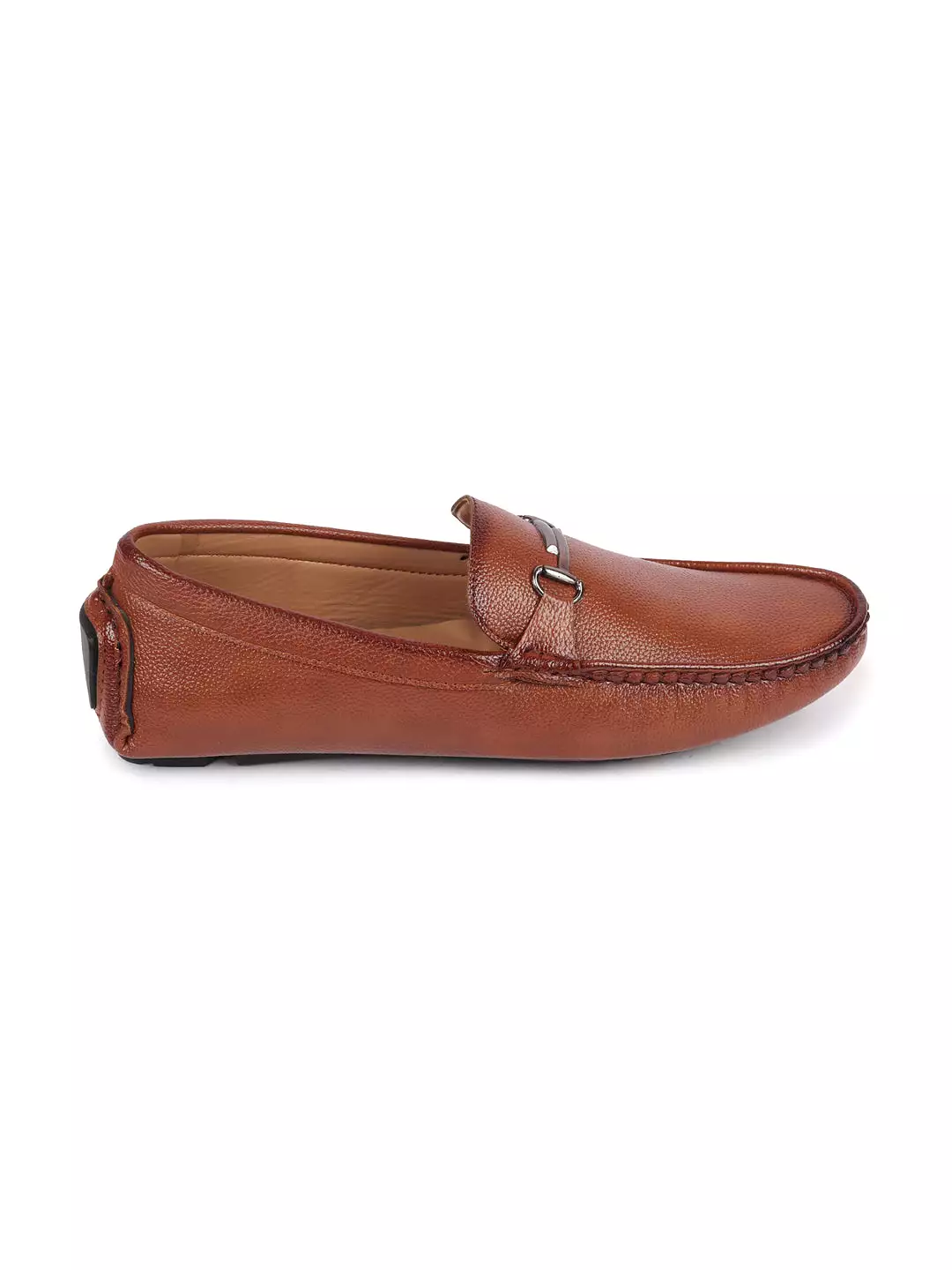 Men Tan Hand Stitched Horsebit Buckle Loafer and Moccasin Driving Shoes