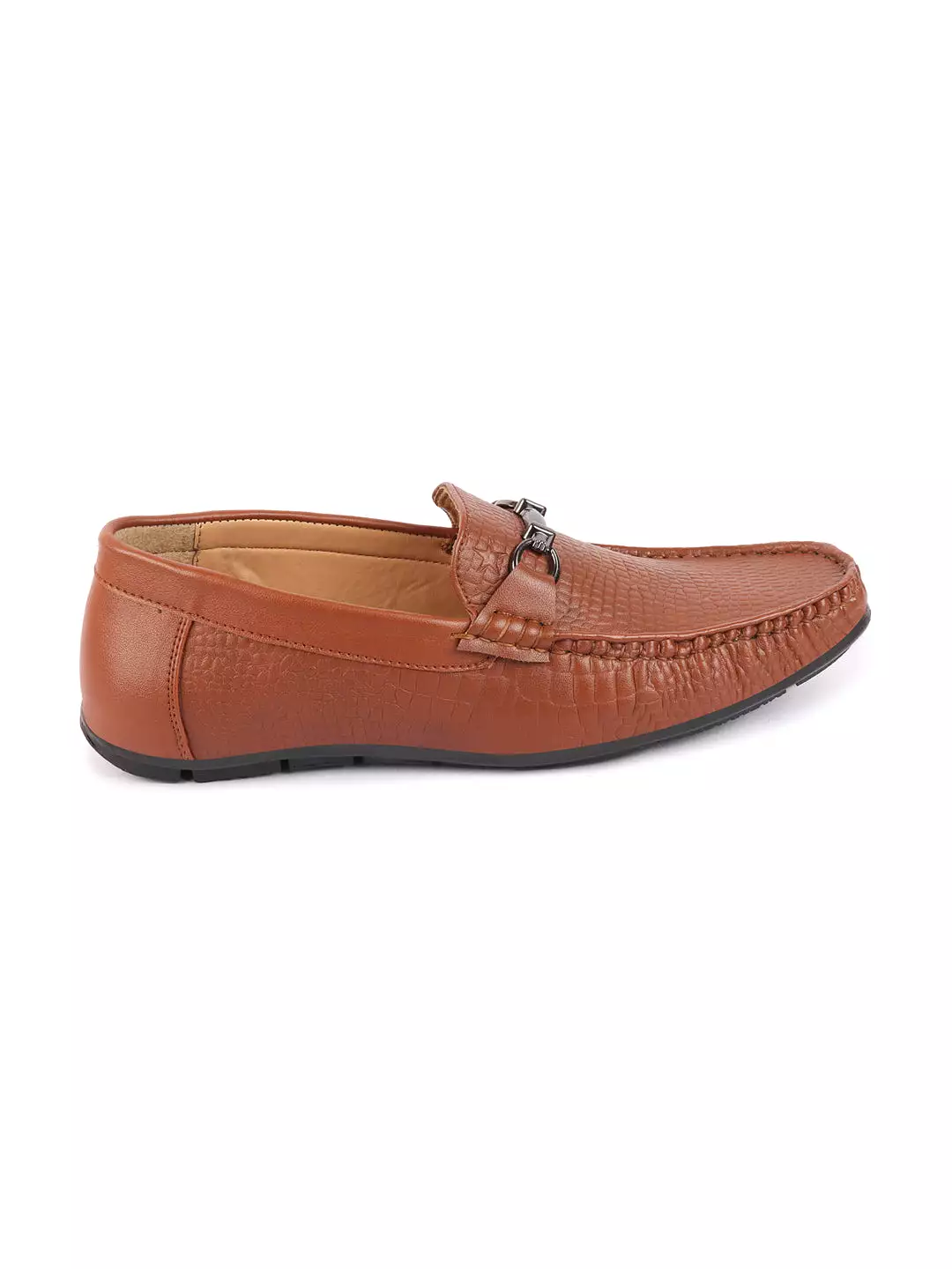 Men Tan Horsebit Buckle Embossed Casual/Dress Loafer Shoes