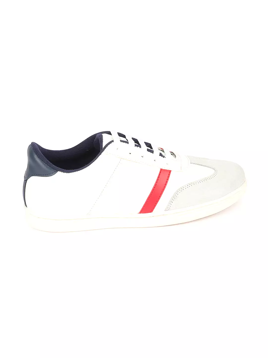 Men White Embellished Strip Breathable Upper PU Suede Leather Lace Up Sneakers Shoes