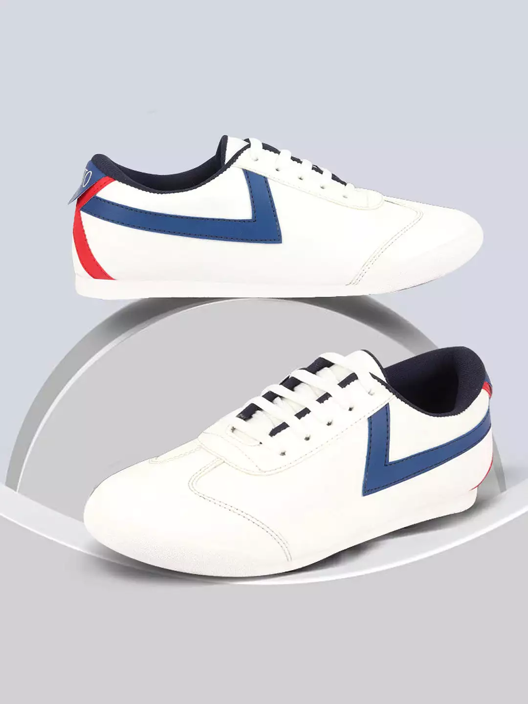 Men White Multy Lace-Up Classic Striped Sneakers Casual Shoes