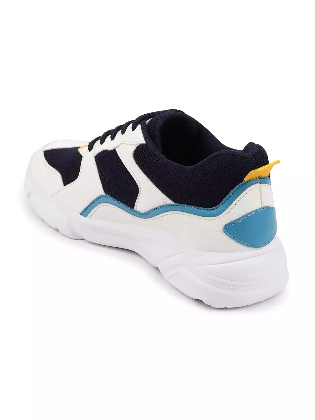 Men White/Navy Blue Sporty Outfit Lace Up Sneakers