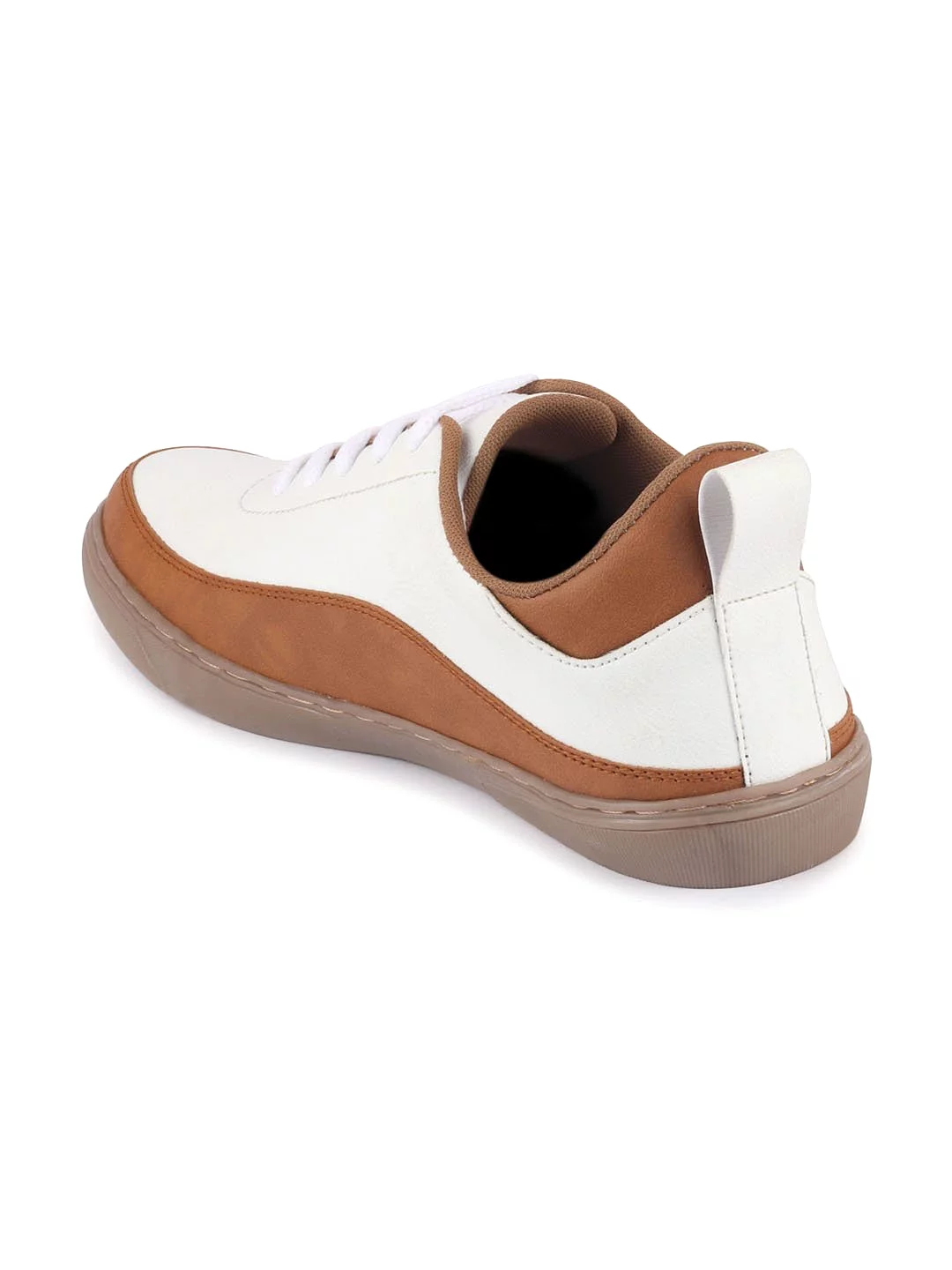 Men White/Tan Lace Up Colorblocked Sneakers