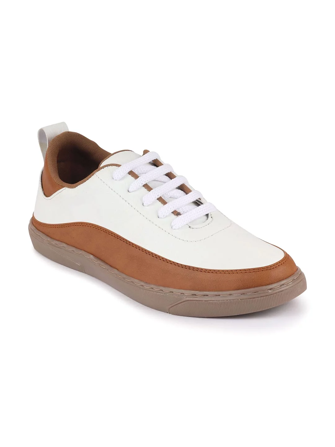 Men White/Tan Lace Up Colorblocked Sneakers