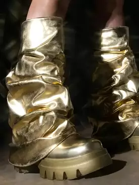 Metallic Boots Mid Calf In Gold Shark Botas Luxury Winter Platform y2k Shoes For Women Free Shipping