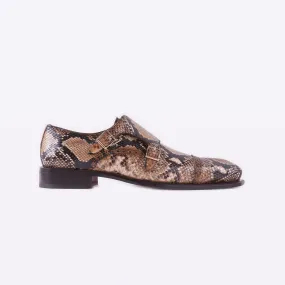 Mister 40076 Cances Men's Shoes Camel Python Print / Calf-Skin Leather Monk-Straps Loafers (MISS1053)