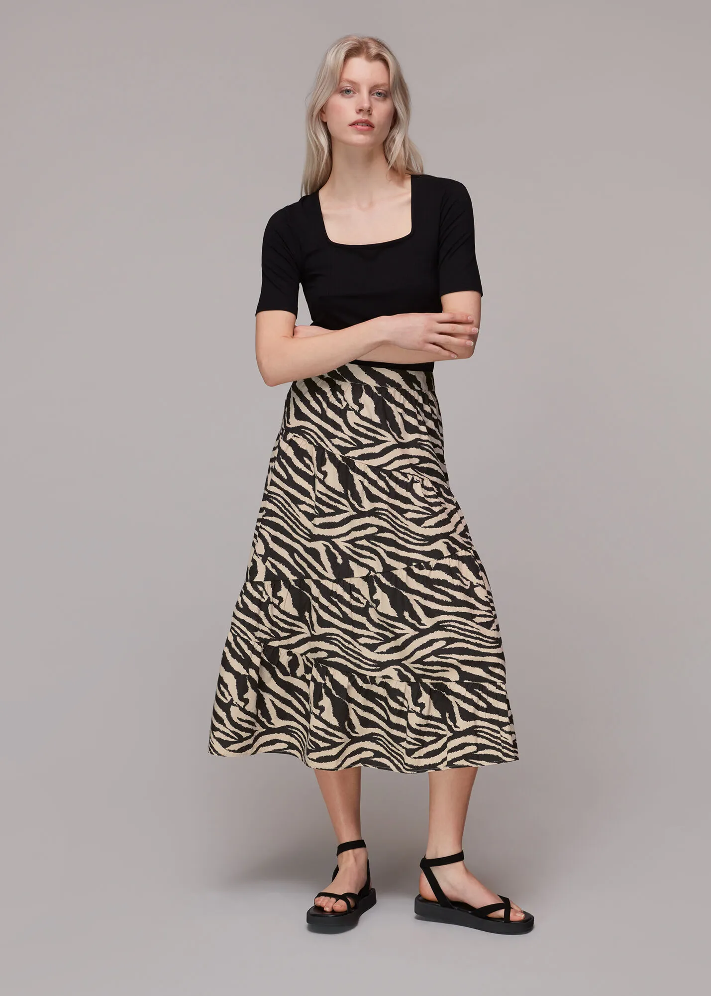 Multicolour Mountain Zebra Tiered Skirt