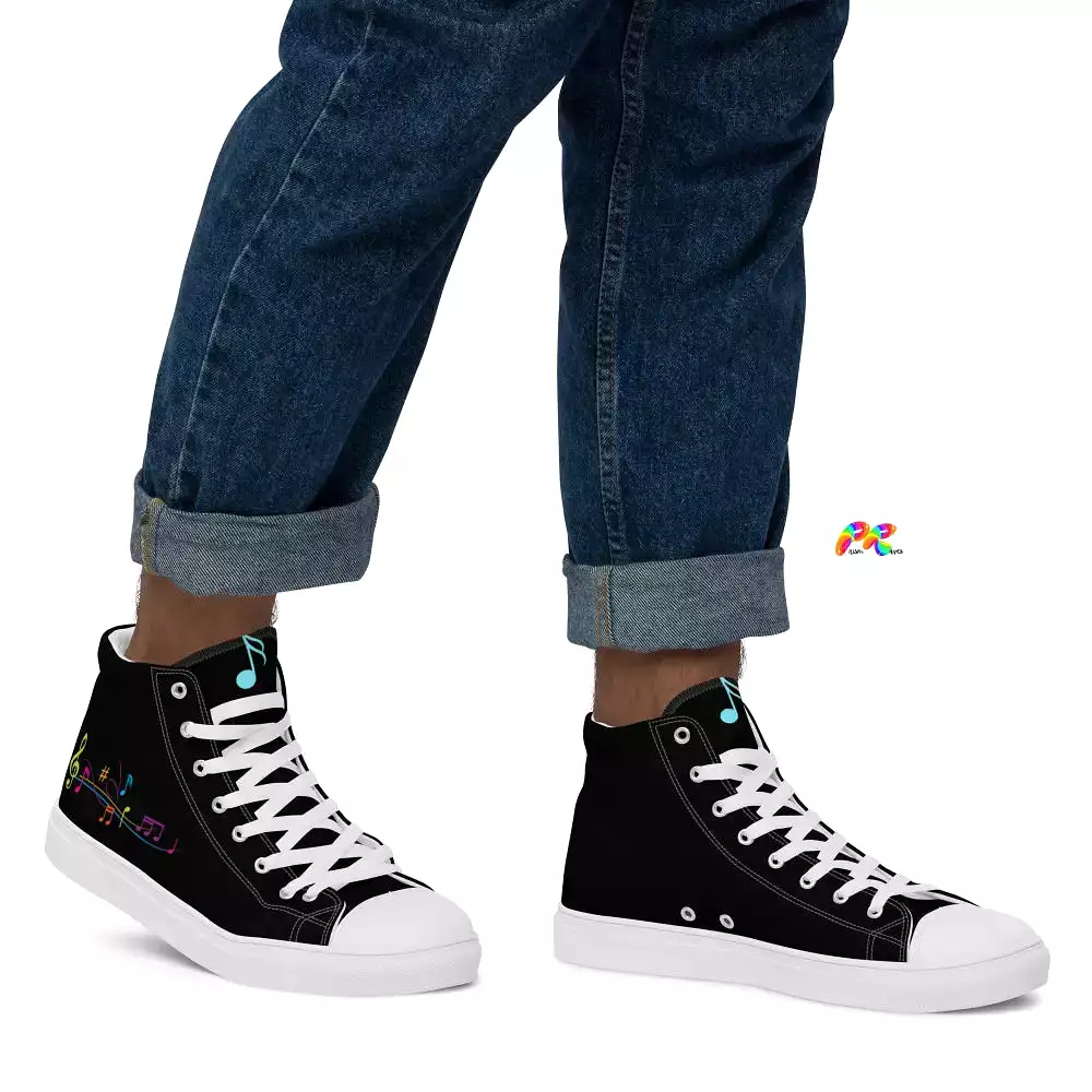 Music Notes Men's Canvas High Top Sneakers