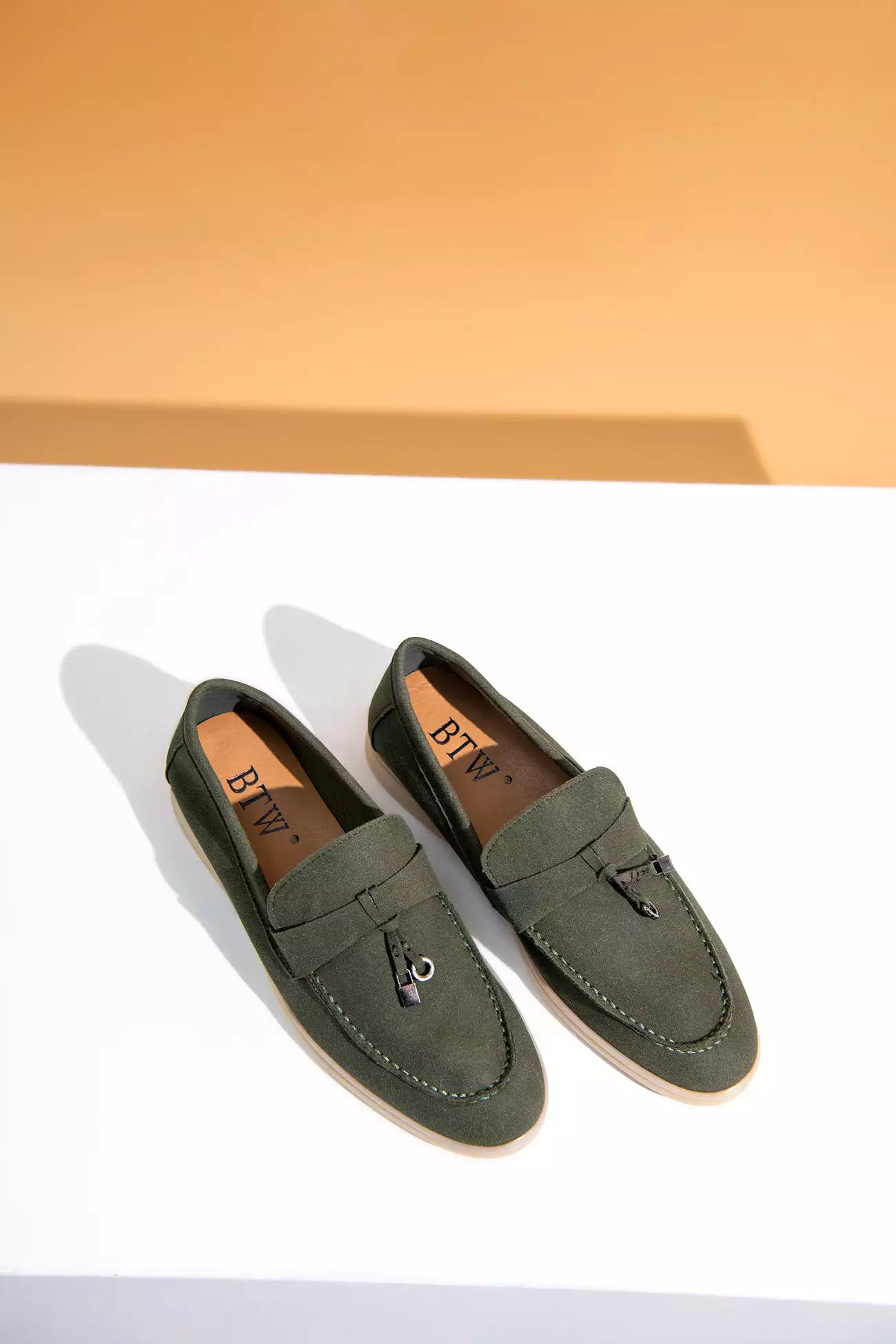 OLIVE GREEN SOFT SLIP SUEDE LOAFERS