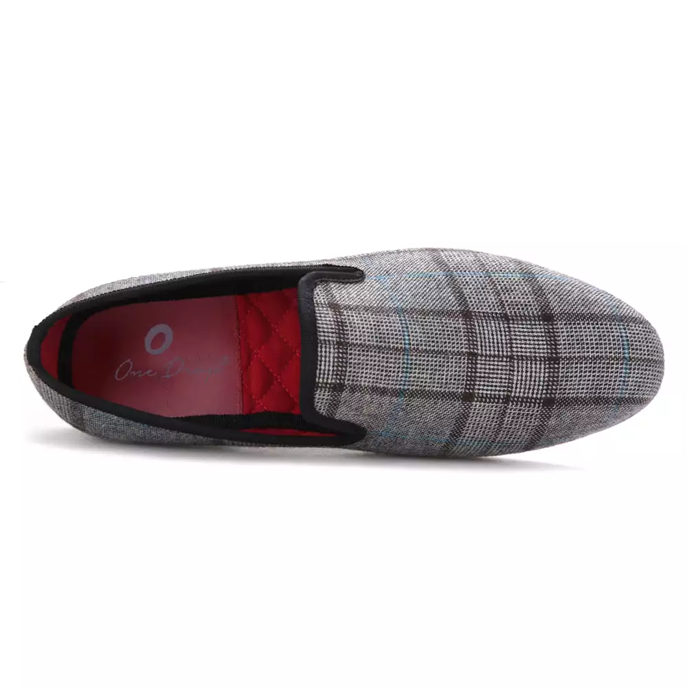 OneDrop Gingham Gray Handmade Men Flats Slip On Party Wedding Prom Loafers