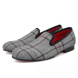 OneDrop Gingham Gray Handmade Men Flats Slip On Party Wedding Prom Loafers