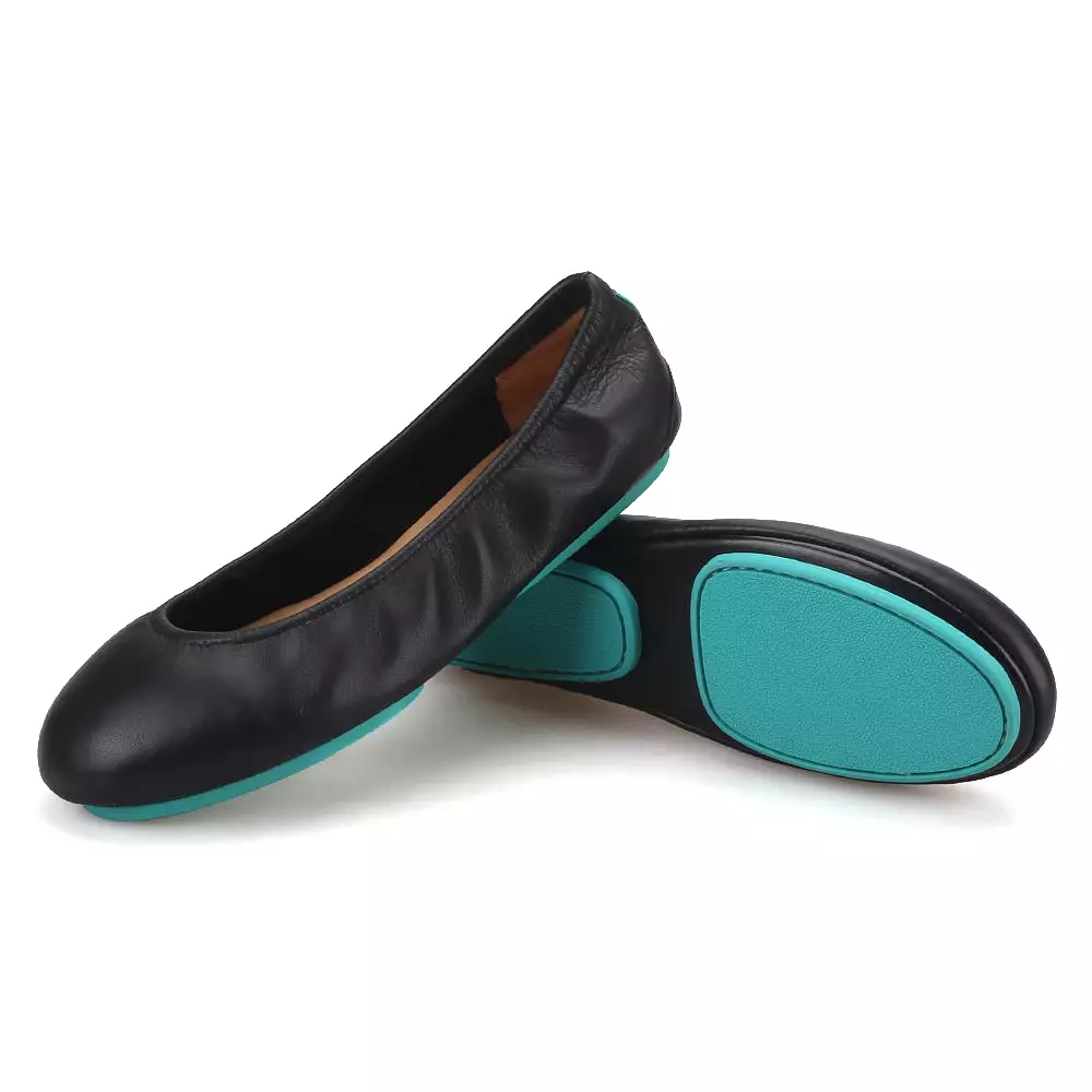 OneDrop Handmade Black And Apricot Cow Leather Women Loafers Foldable Ballet Leather Outsole Breathable Cowhide Lining