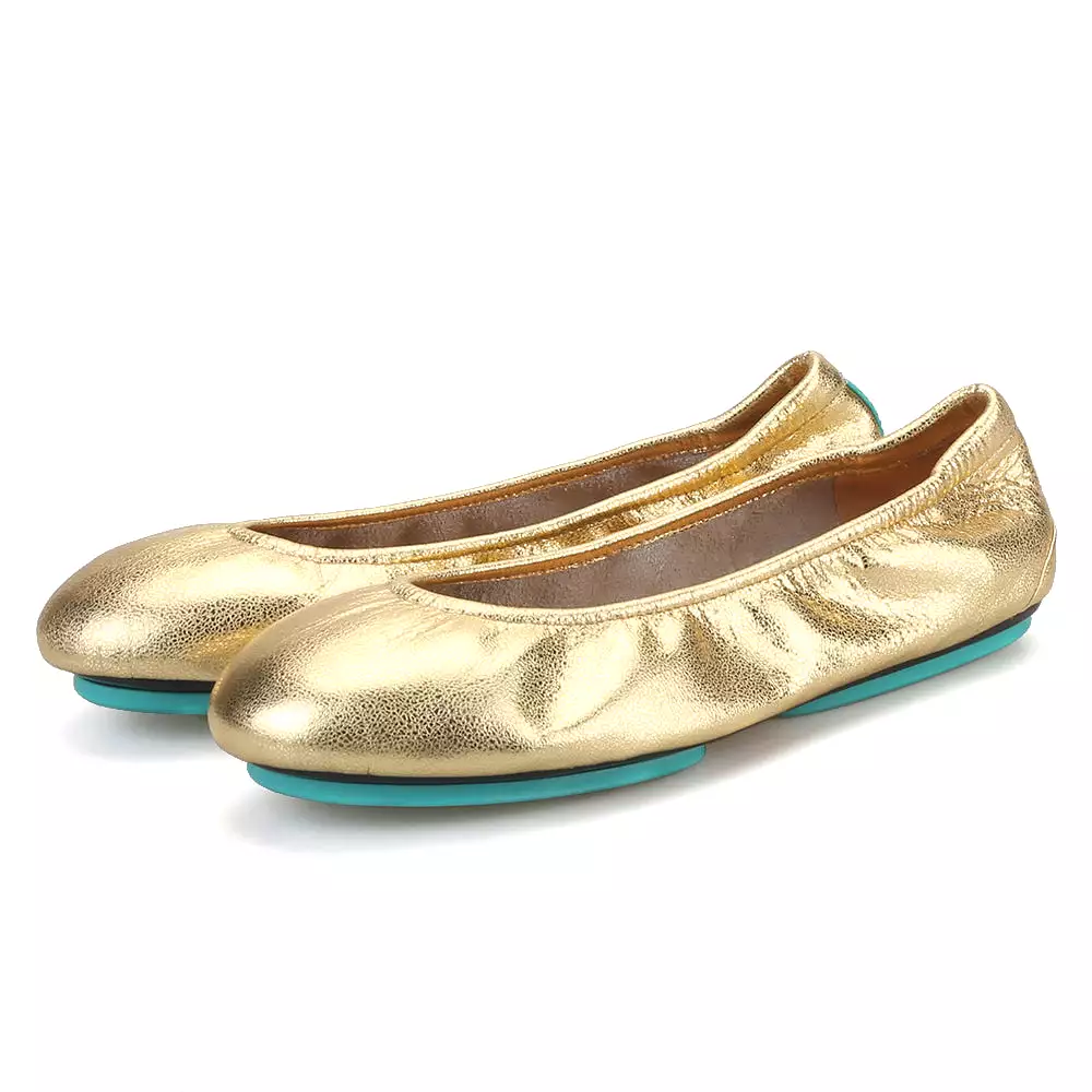 OneDrop Handmade Gold Silver Cow Leather Women Loafers Foldable Ballet Leather Outsole Breathable Cowhide Lining