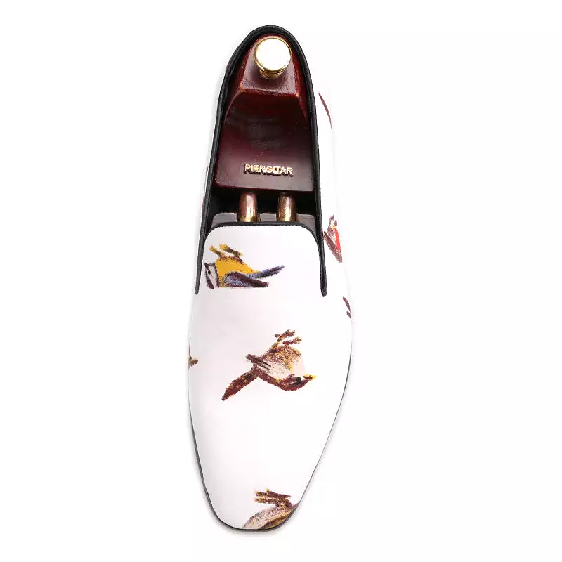 OneDrop Handmade Men Dress Shoes Bird Printing Party Wedding Banquet Prom Loafers