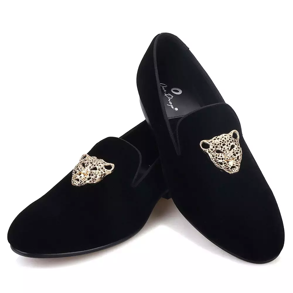 OneDrop Handmade Men Leopard Metal Buckle Velvet Dress Shoes Party Wedding Prom Loafers