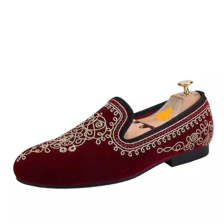 OneDrop Handmade Men Luxurious Embroidered Motif Paisley Velvet Moccasin Wedding Party Banquet And Prom Loafers