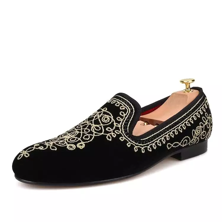 OneDrop Handmade Men Luxurious Embroidered Motif Paisley Velvet Moccasin Wedding Party Banquet And Prom Loafers