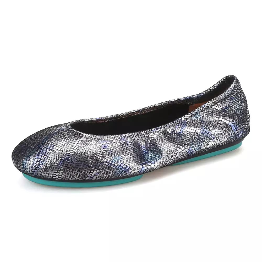 OneDrop Handmade Shiny Silver Embossed Leather Women Loafers With Foldable Ballet Leather Outsole Breathable Cowhide Lining Ladi