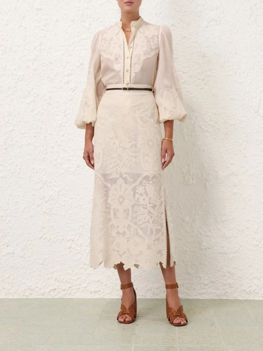 Ottie Embroidered Linen Skirt