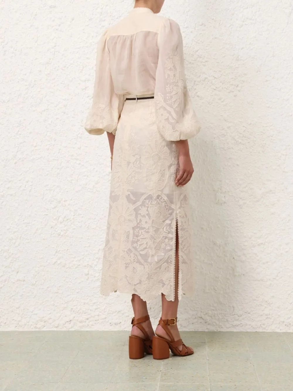 Ottie Embroidered Linen Skirt