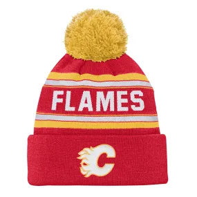 OUTERSTUFF CALGARY FLAMES YOUTH JACQUARD CUFFED KNIT WITH POM TOQUE