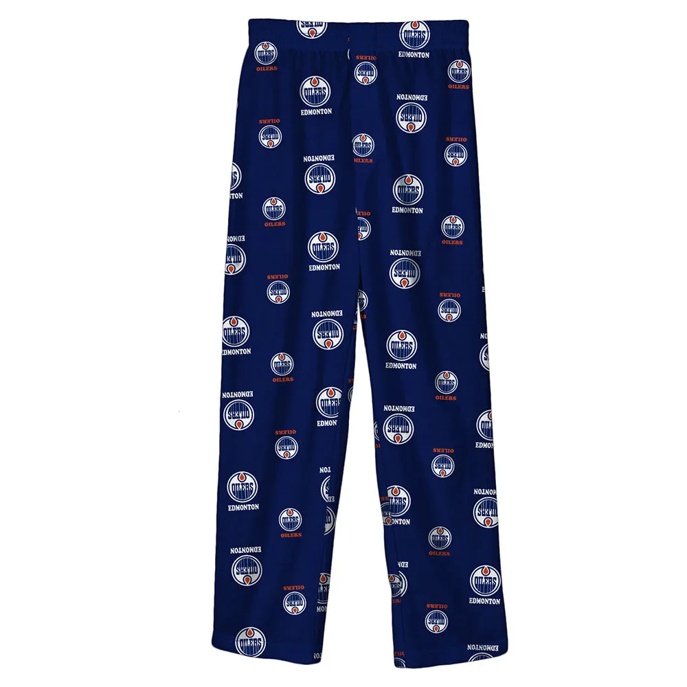 OUTERSTUFF EDMONTON OILERS YOUTH NAVY PRINTED PJ PANTS