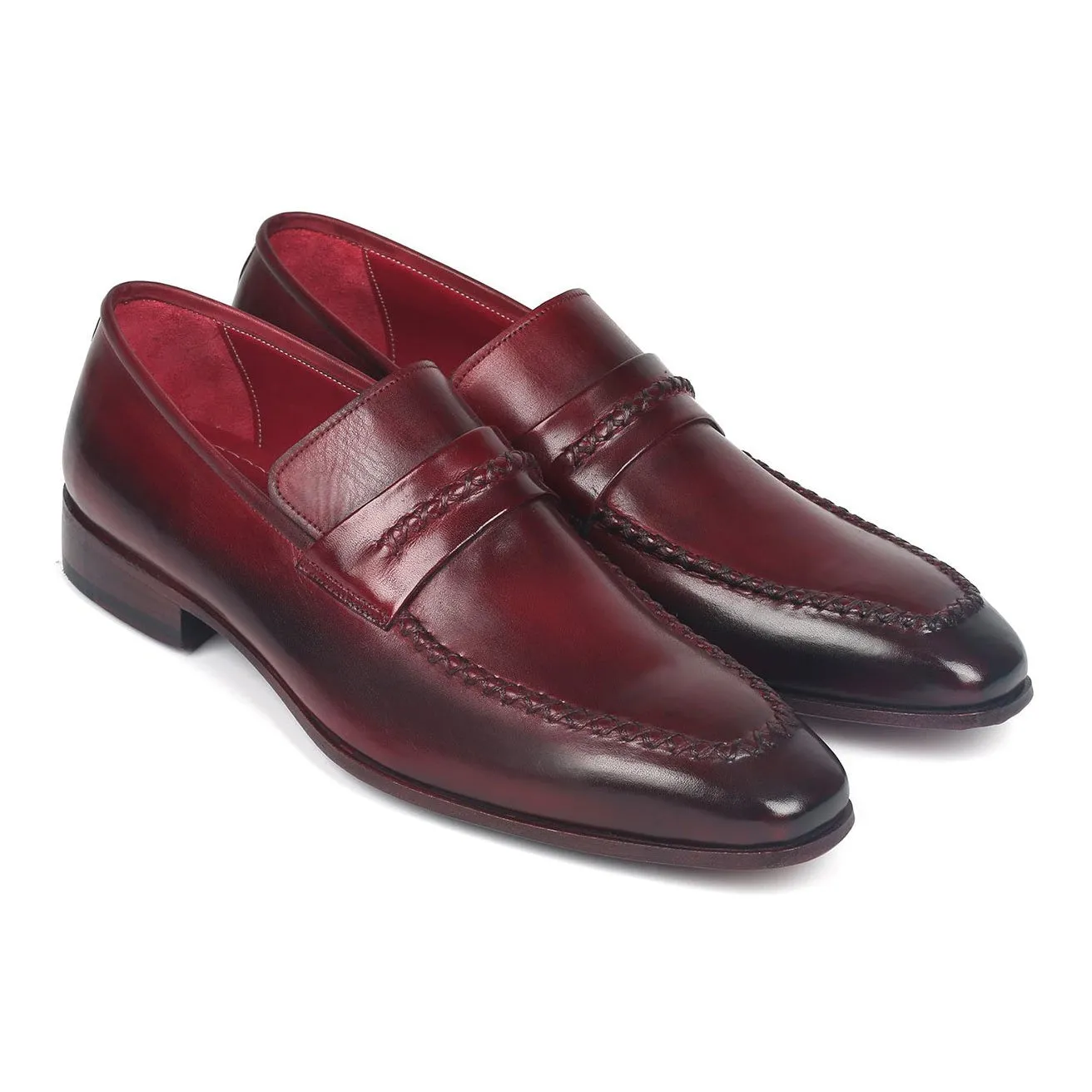 Paul Parkman 068-BRD Men's Shoes Burgundy Bordeaux Calf-Skin Leather Penny Loafers (PM6279)