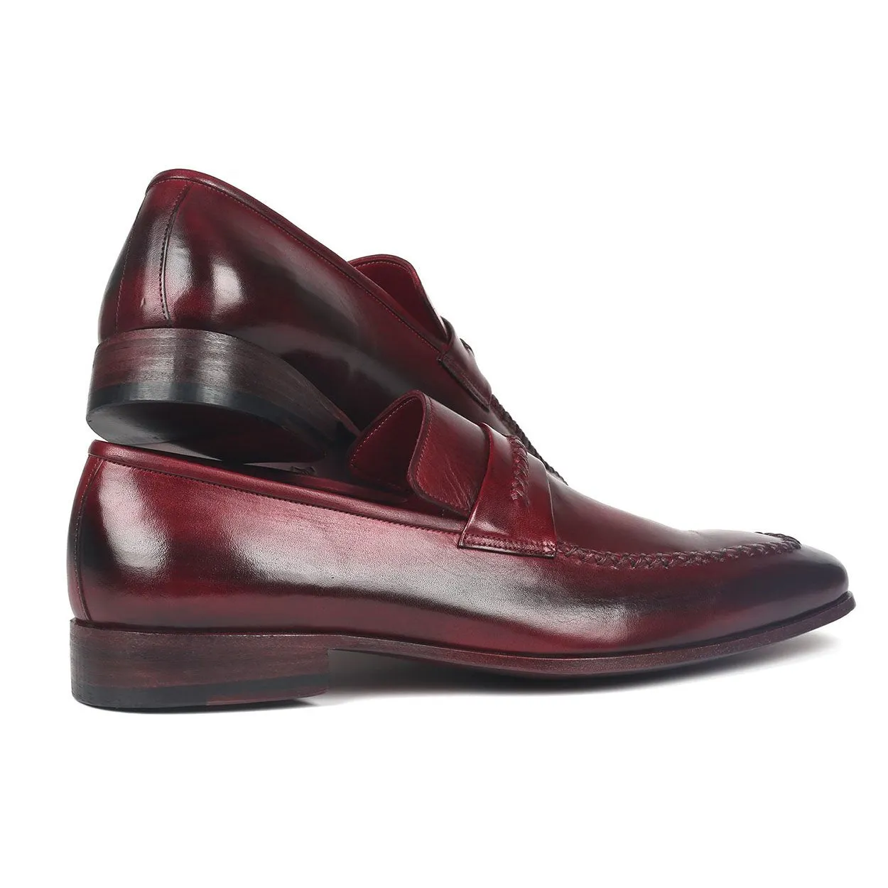 Paul Parkman 068-BRD Men's Shoes Burgundy Bordeaux Calf-Skin Leather Penny Loafers (PM6279)