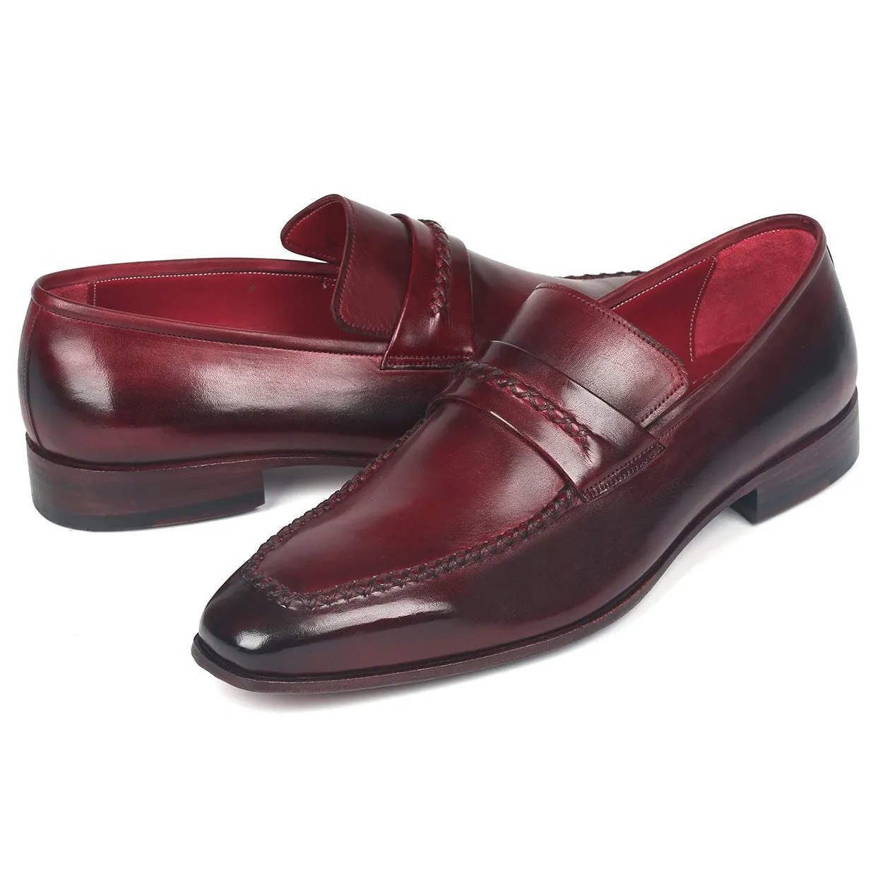 Paul Parkman 068-BRD Men's Shoes Burgundy Bordeaux Calf-Skin Leather Penny Loafers (PM6279)