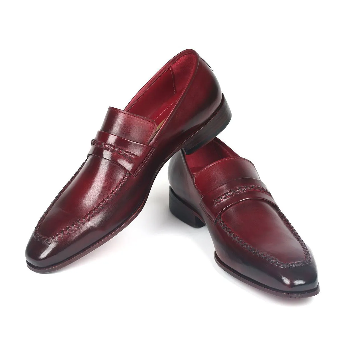 Paul Parkman 068-BRD Men's Shoes Burgundy Bordeaux Calf-Skin Leather Penny Loafers (PM6279)