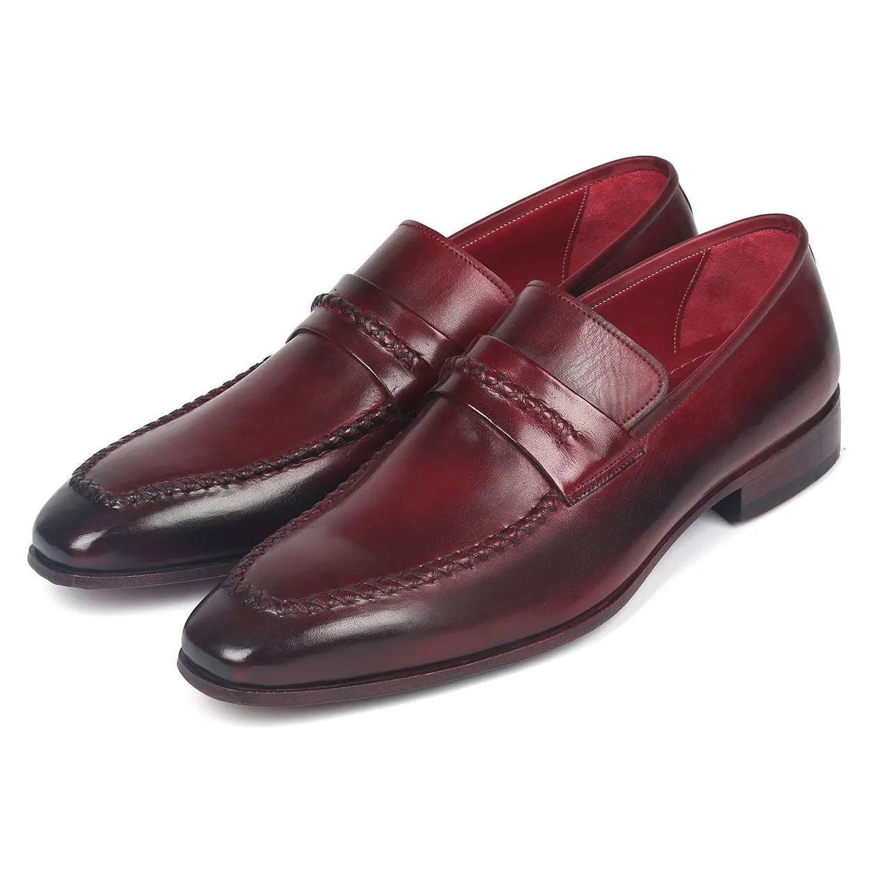 Paul Parkman 068-BRD Men's Shoes Burgundy Bordeaux Calf-Skin Leather Penny Loafers (PM6279)