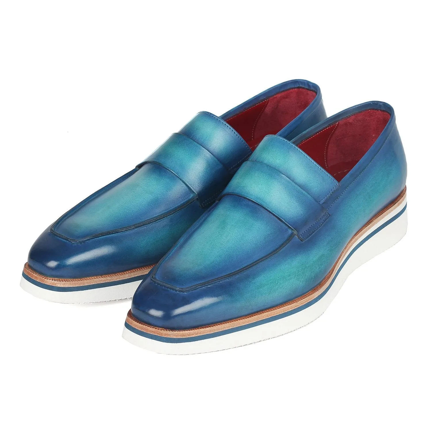 Paul Parkman 183-BLU-TRQ Men's Shoes Blue Calf-Skin Leather Smart Casual Loafers (PM6311)