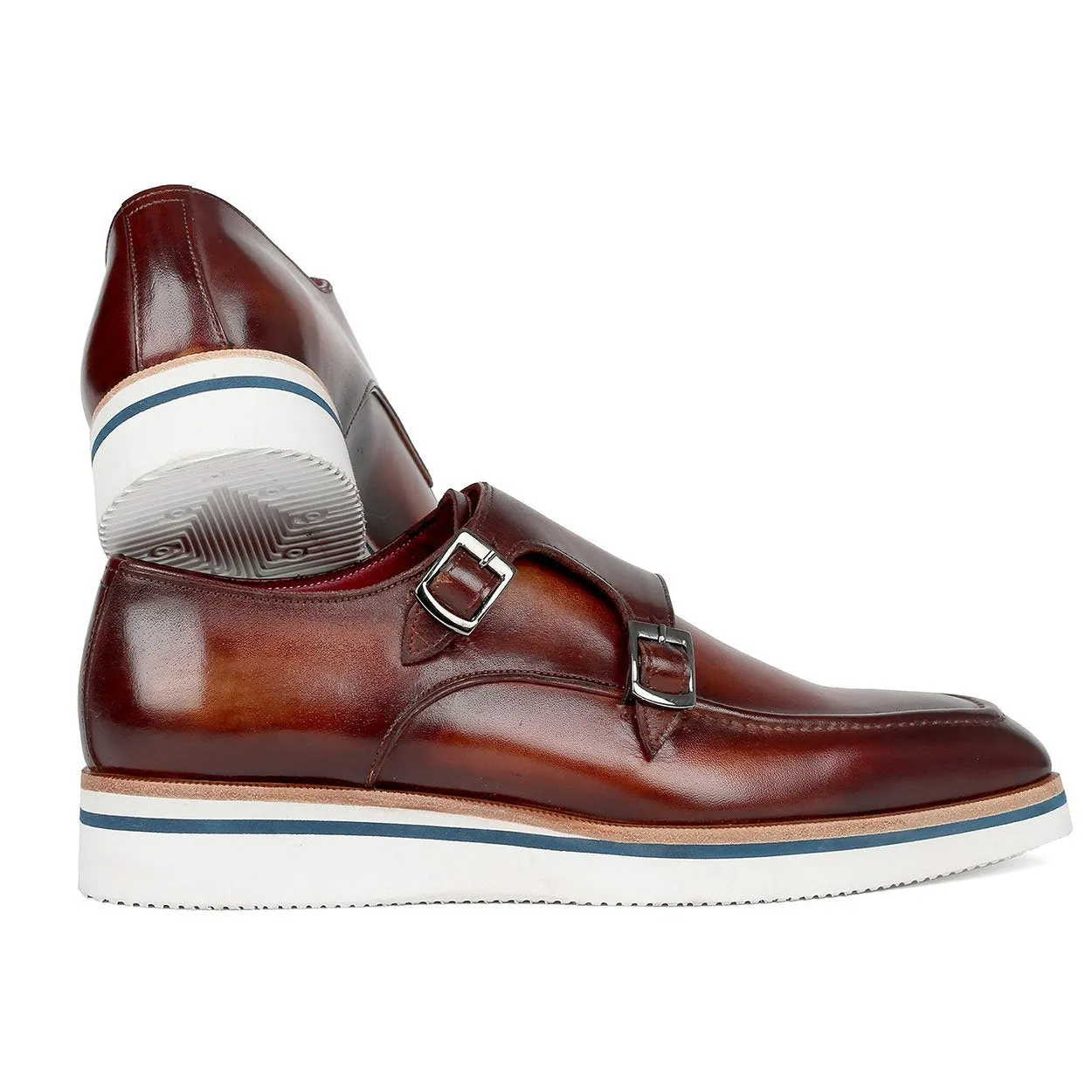 Paul Parkman 189-BRW-LTH Men's Shoes Brown Calf-Skin Leather Monk-Straps Loafers (PM6297)