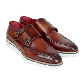 Paul Parkman 189-BRW-LTH Men's Shoes Brown Calf-Skin Leather Monk-Straps Loafers (PM6297)