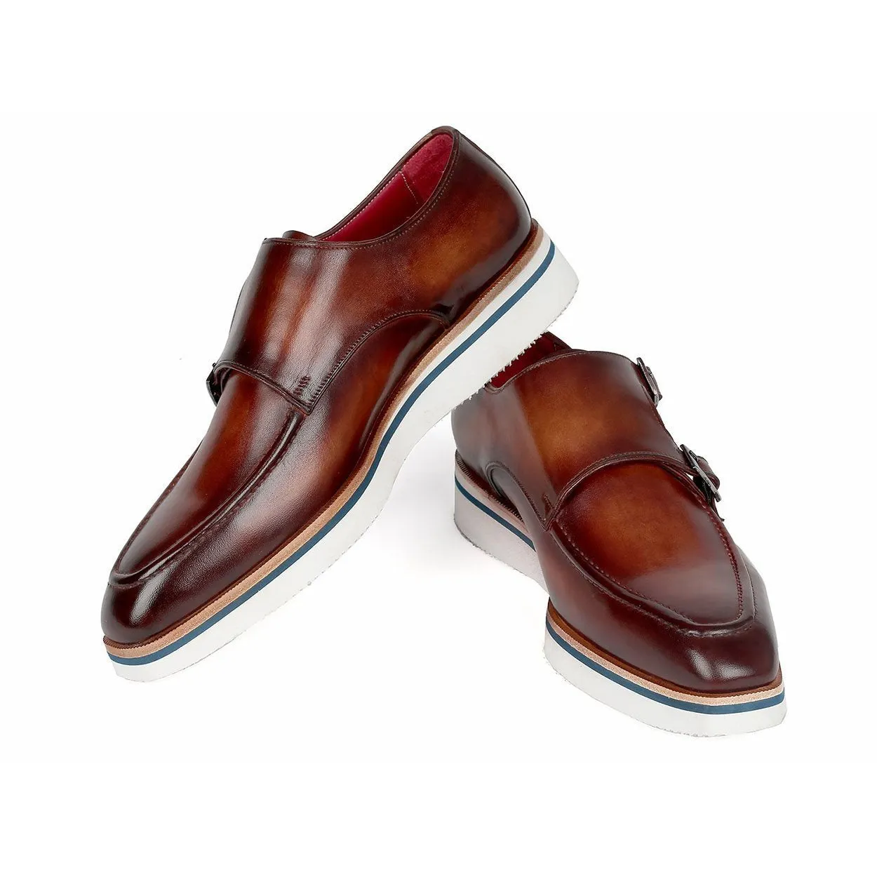 Paul Parkman 189-BRW-LTH Men's Shoes Brown Calf-Skin Leather Monk-Straps Loafers (PM6297)