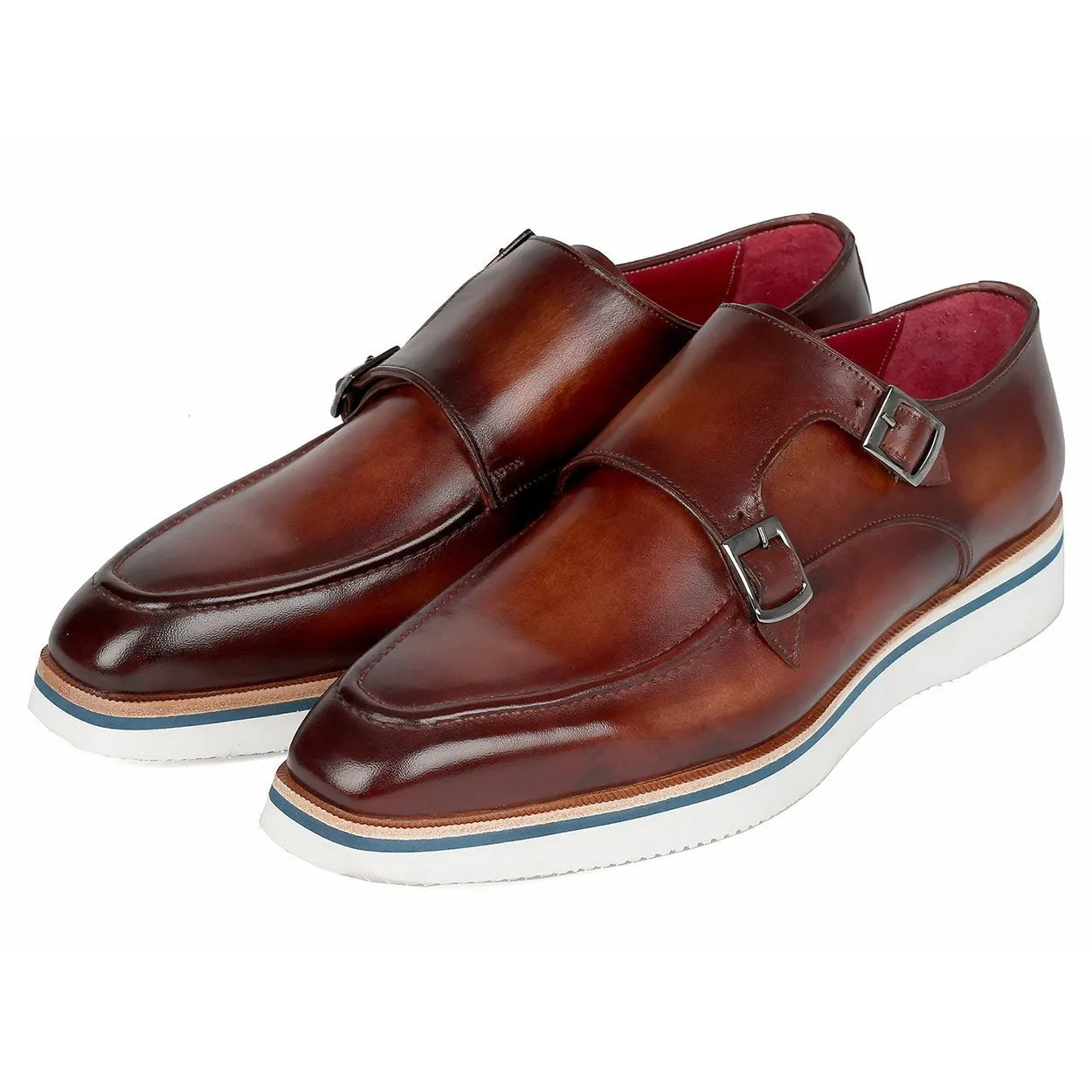 Paul Parkman 189-BRW-LTH Men's Shoes Brown Calf-Skin Leather Monk-Straps Loafers (PM6297)