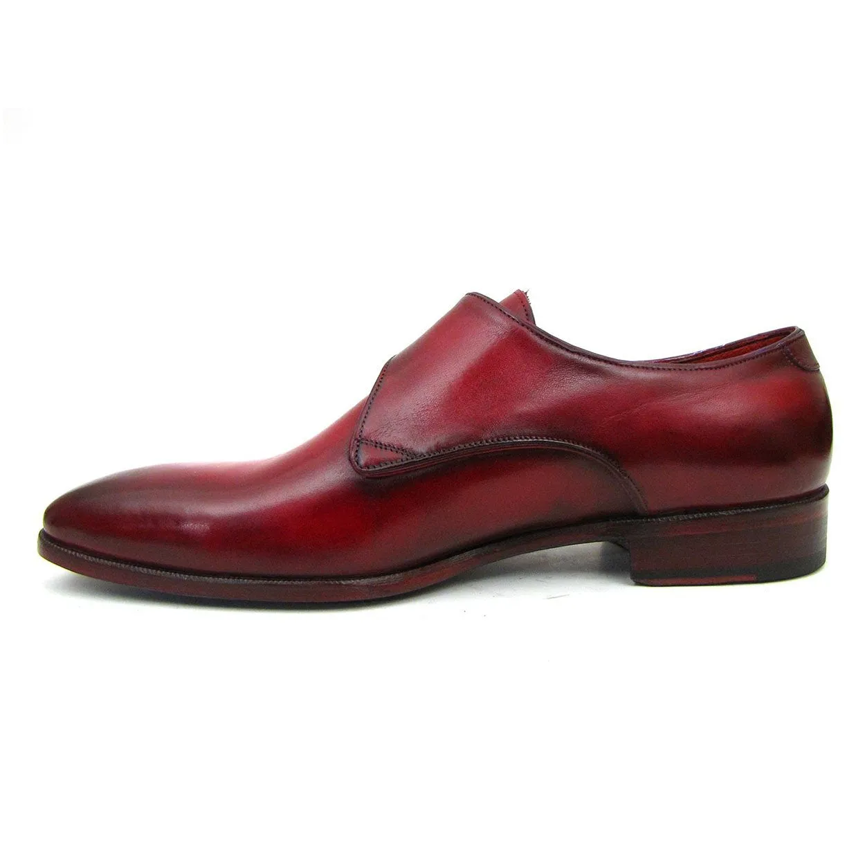 Paul Parkman DW984P Men's Shoes Burgundy Calf-Skin Leather Monk-Strap Loafers (PM6291)