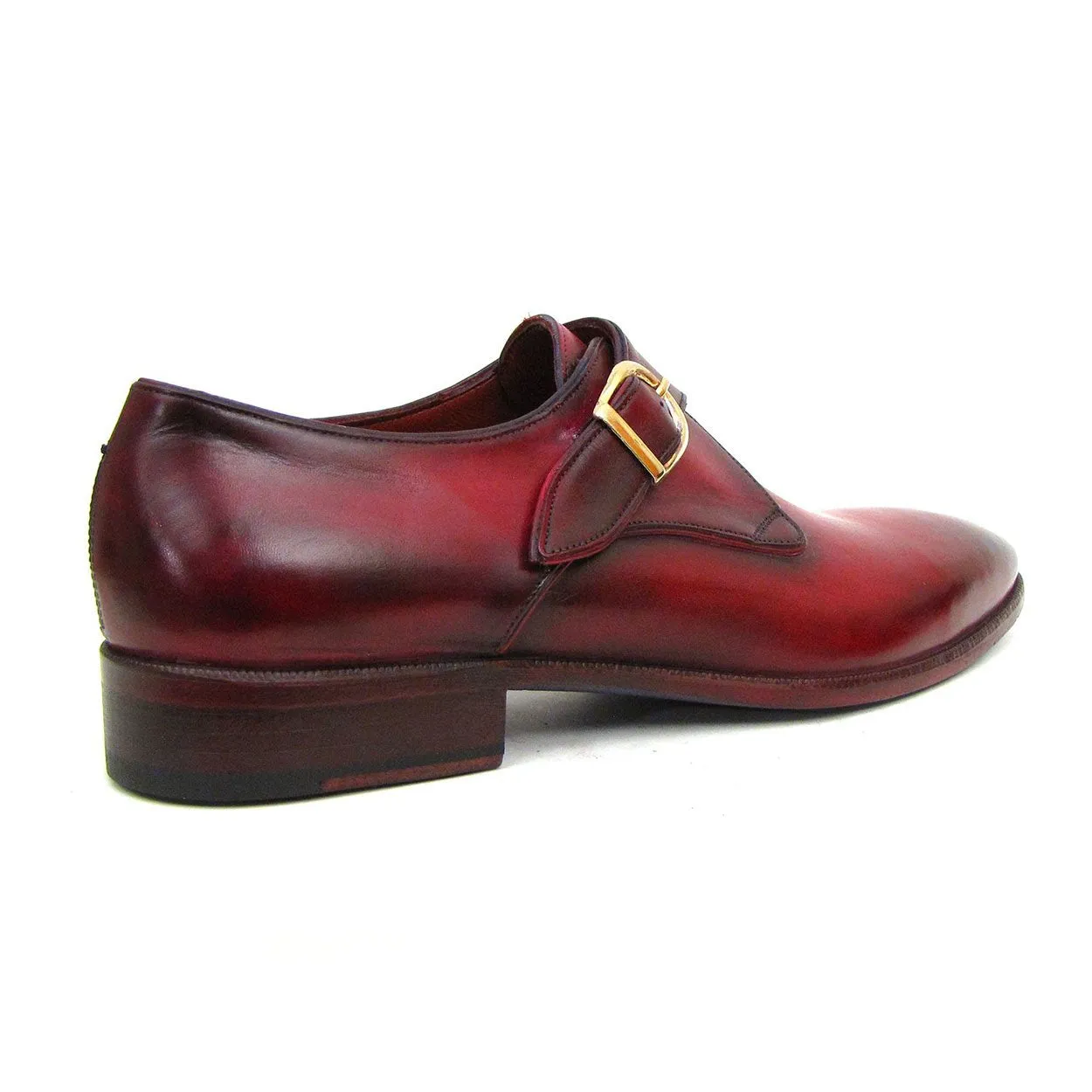 Paul Parkman DW984P Men's Shoes Burgundy Calf-Skin Leather Monk-Strap Loafers (PM6291)