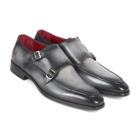 Paul Parkman SW534GY Men's Shoes Gray Calf-Skin Leather Monk-Straps Loafers (PM6313)