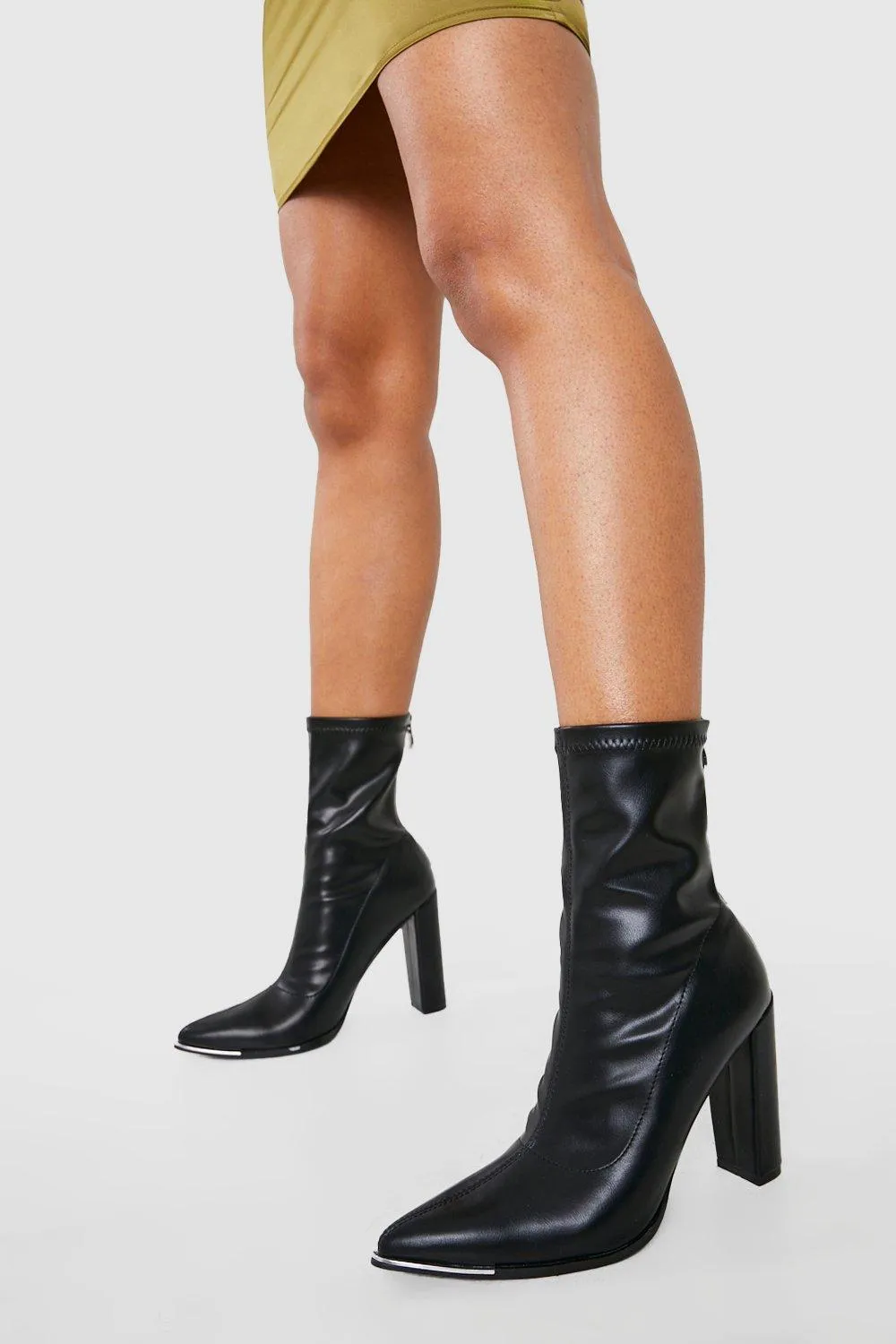 Pointed Metal Toe Detail Sock Boot