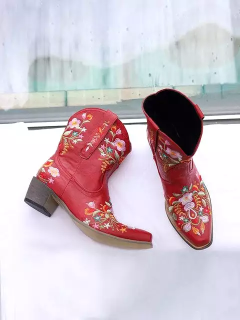 Retro cowboy boots  Low Heel Autumn Winter Women Shoes