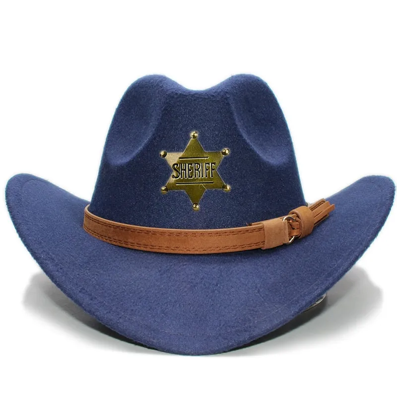 Retro Solid Casual Pattern Wide Brim Cowboy Hat for Men and Women