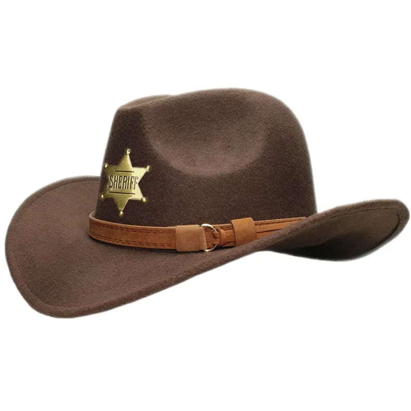 Retro Solid Casual Pattern Wide Brim Cowboy Hat for Men and Women