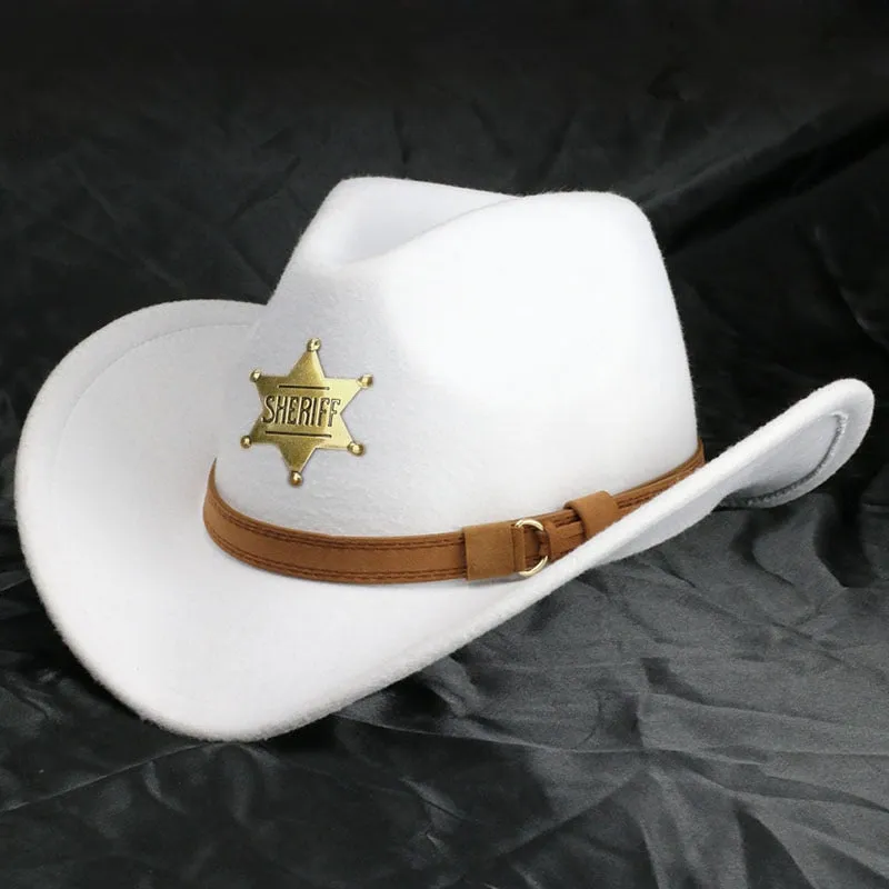 Retro Solid Casual Pattern Wide Brim Cowboy Hat for Men and Women