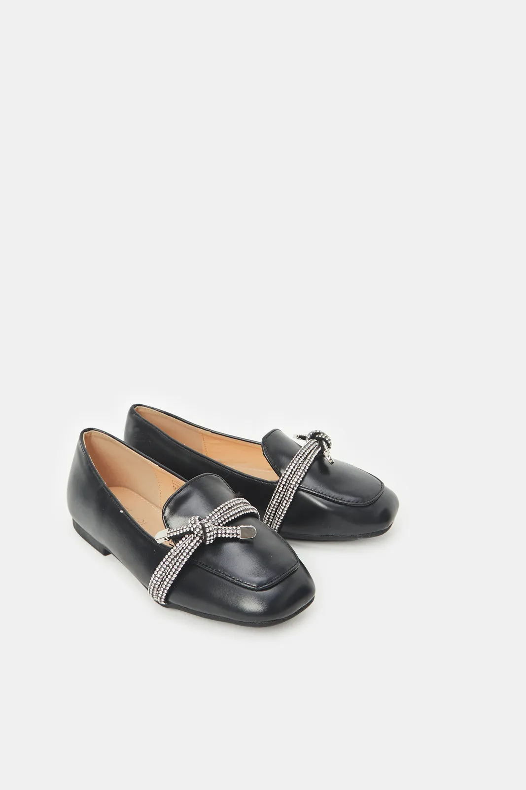 Senior Girls Black Diamante Loafers