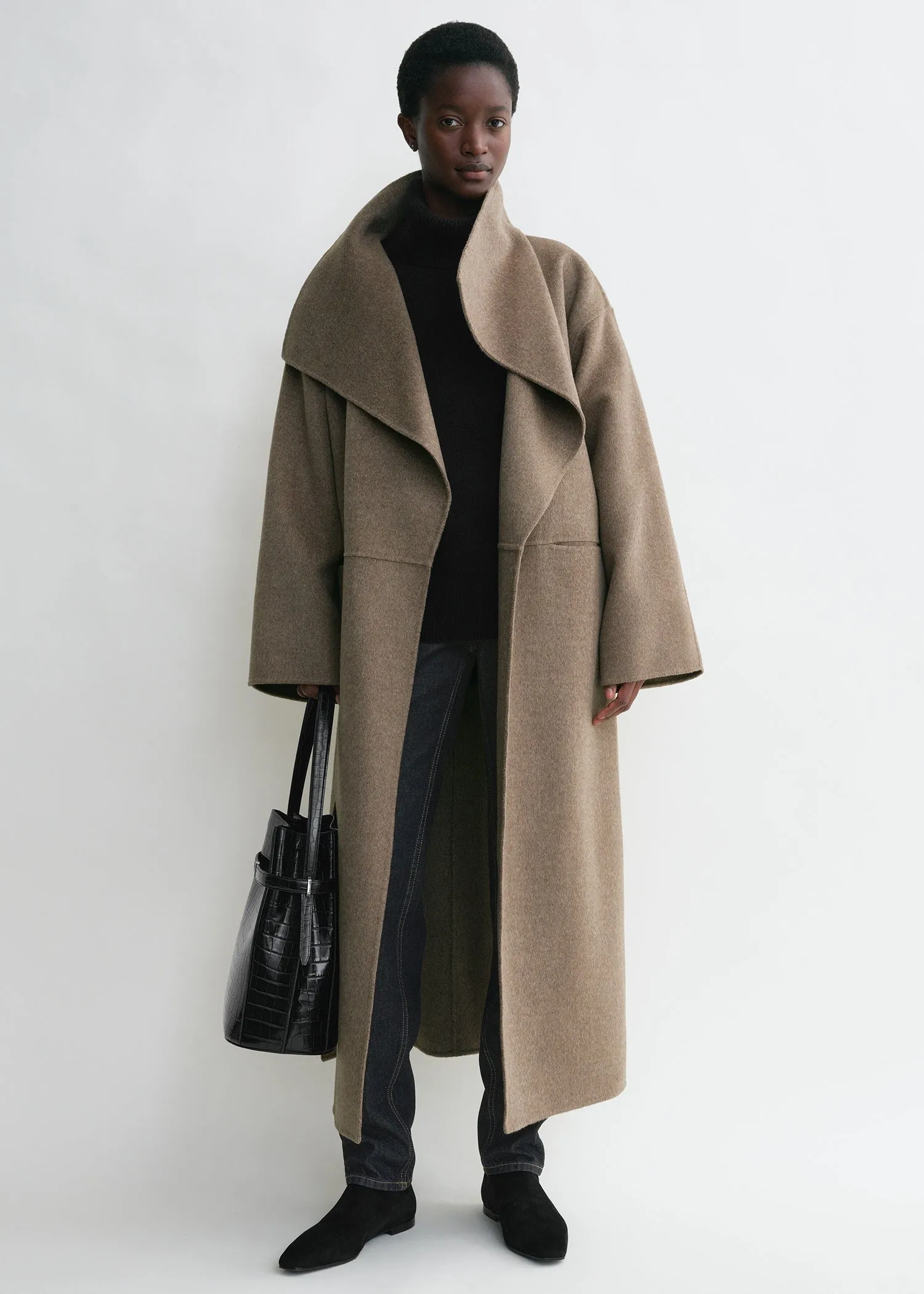 Signature wool cashmere coat oak melange