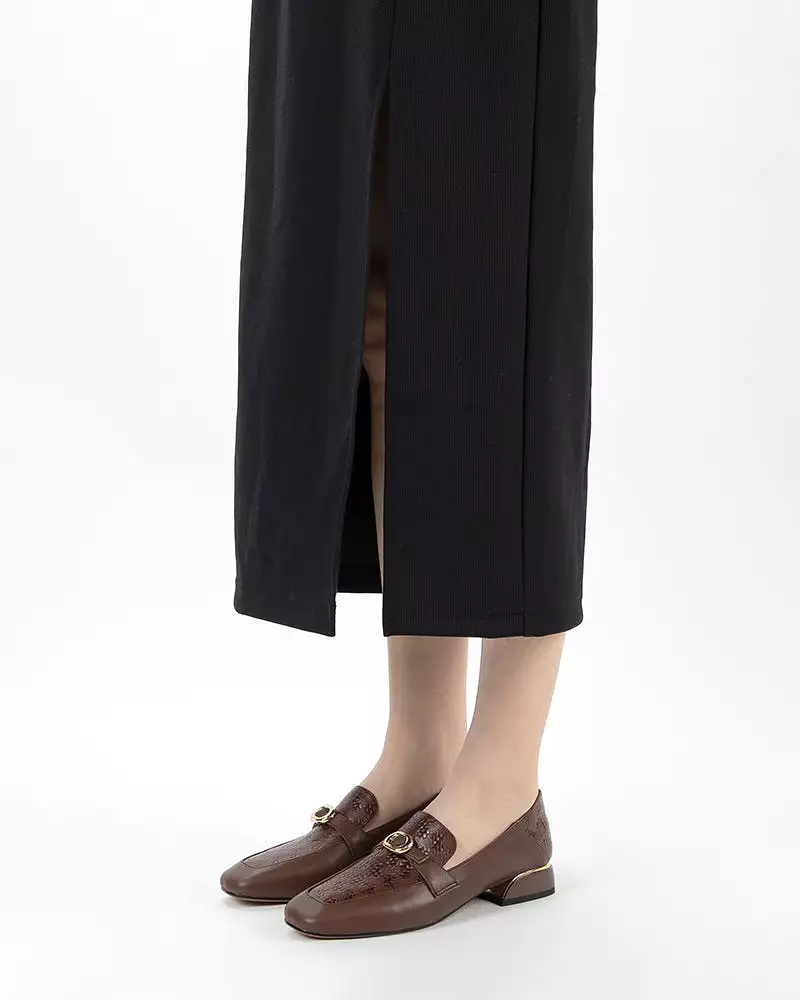 Splicing Slip-on Buckle Low Heels Loafers