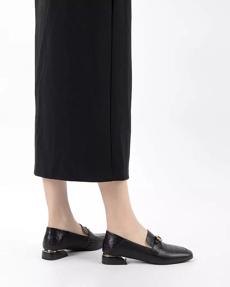 Splicing Slip-on Buckle Low Heels Loafers